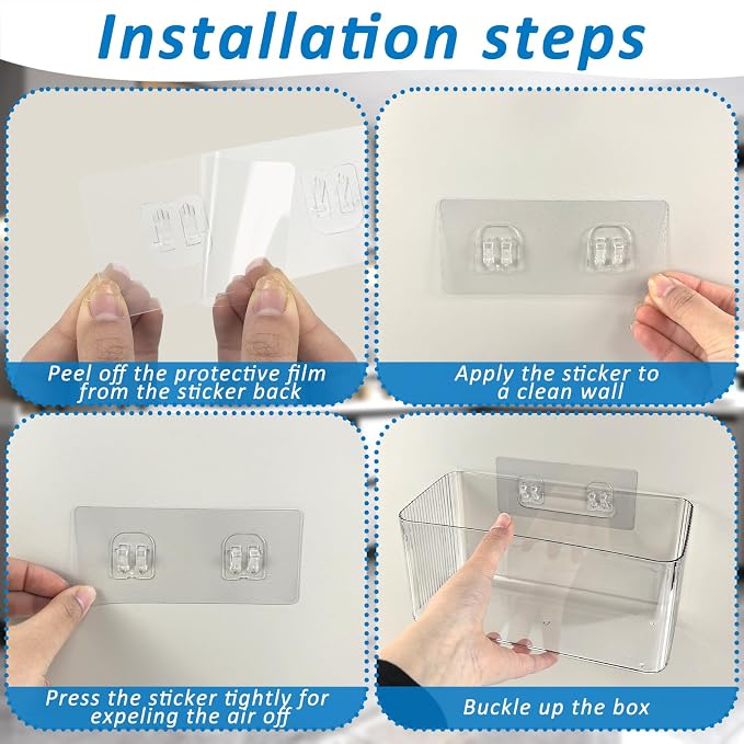 4 PCS 2 Size Plastic Adhesive Mount Over Cabinet Door Organizer, Under Sink Door Storage Shelf Refrigerator Side Storage Box, Wall Organization Container for Kitchen Bathroom Office - Image 3