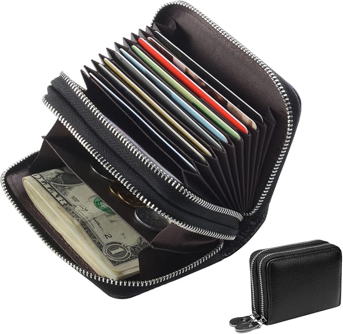 Women's RFID Blocking Leather Zipper Card Wallet Small Purse Credit Card Case Holder for Mother Day Gift (Black) by traderplus