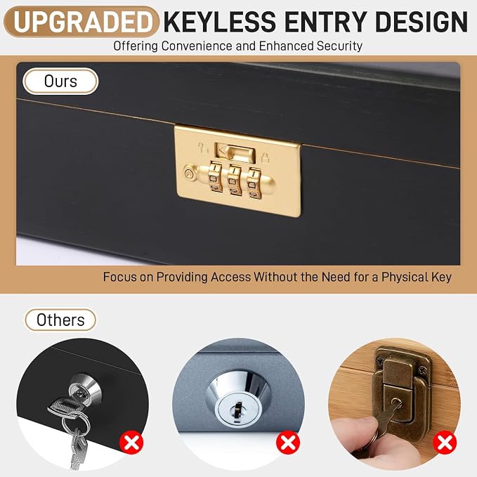 Upgraded Lockable Large Bamboo Knife Storage Box with Magnetic Removable Knife Blocks for Easy, Quick and Safe Culinary Tools Storage, Keyless Kitchen Combination Lock Box, Great Kitchen Gifts - Image 3