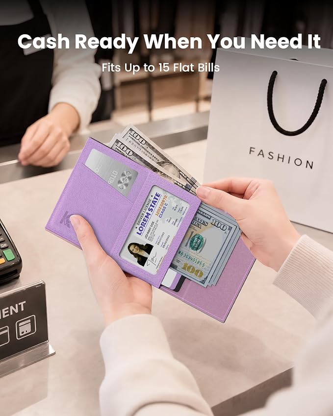 Small Wallet for Women: Slim Pop-Up Card Holder with RFID Blocking, ID Window and Cash Slot for Small Bags, Lavender Purple - Image 7