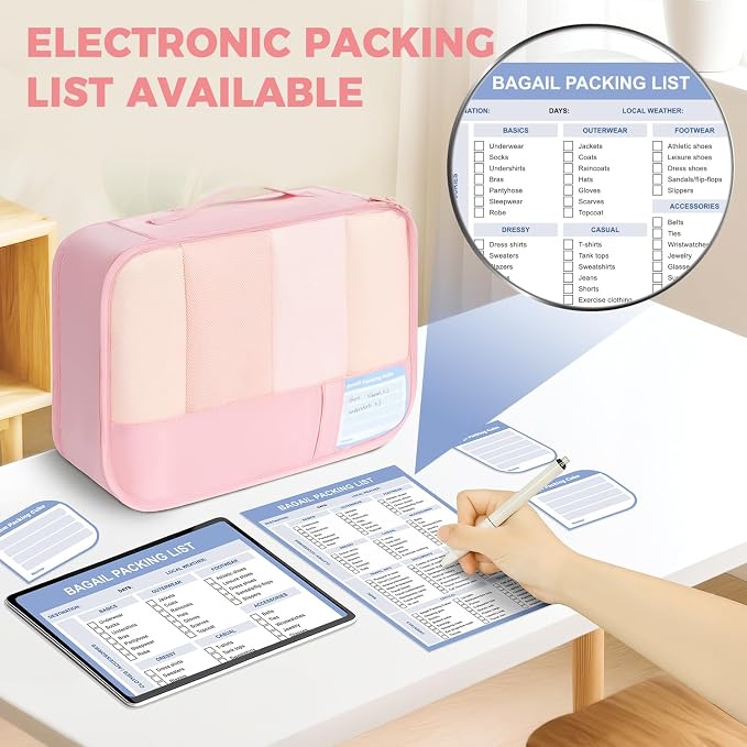 BAGAIL 9 Set Packing Cubes with Packing List Luggage Packing Organizers for Travel Accessories (Pink) - Image 4