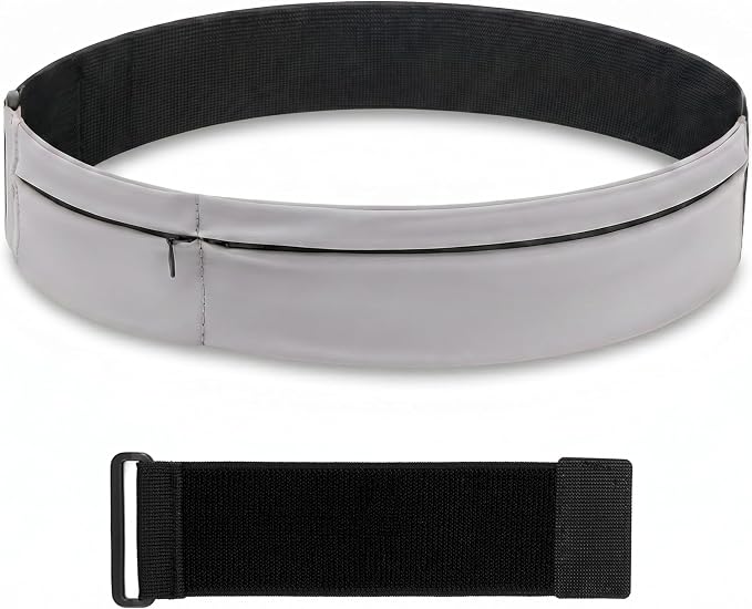 Wide Running Belt For Runners & Travelers - Adjustable Magic Tape with Extender Strap, Fits Most Sizes Without Bouncing, Holds Phone & Essentials for Workout (Gray) by MORELKE