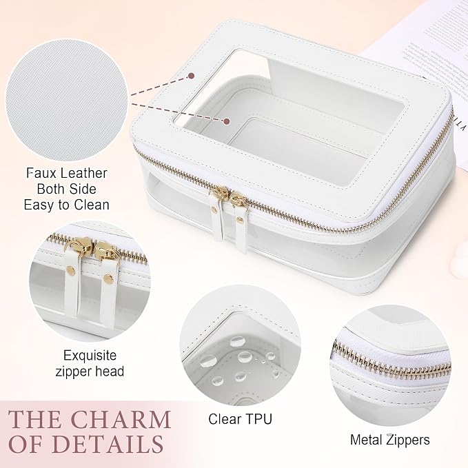 Pinkmik Clear Makeup Bag with Brush Case Travel Toiletry Bag Waterproof Cosmetic Organizer Car Essentials for Women (White,M+SLIM-1) - Image 5