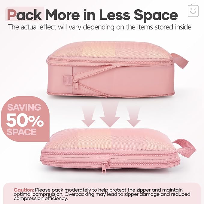 Veken 11 Set Compression Packing Cubes Garment Bags for Travel Essentials,Compressible Expandable Luggage Organizer Bags for Clothing,Space Saver Bags with Over 1000 pcs of Mesh Holes(Pink) - Image 3