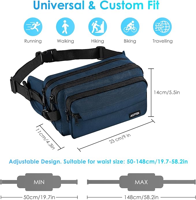 AGPTEK Fanny Pack for Women Men, RFID Large Capacity Waist Wallet Bag, Adjustable & Waterproof Bum Belt Pouch for Travel, Running, Shopping, Hiking, Dog Walking, Cycling, Climbing - Image 3