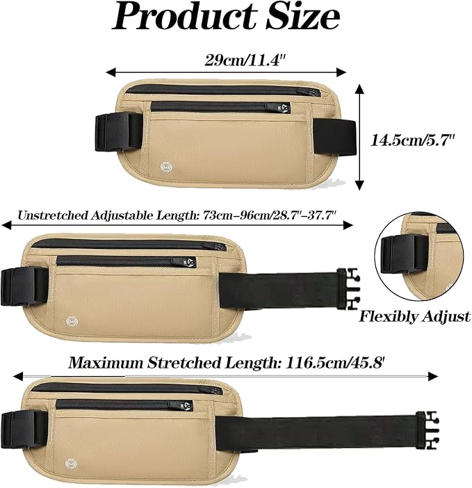 Khaki Hidden Money Belt for Travel for Men, Waist Wallet Anti Theft, RFID Passport Holder For Travel Men Or Women, Money Pouch, RFID Passport Holder - Image 2