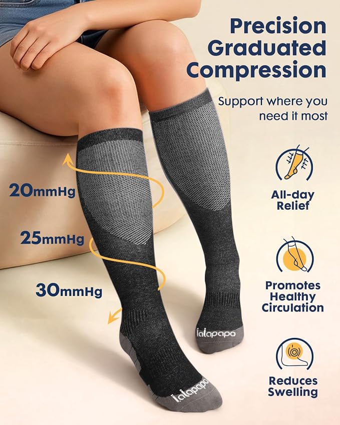 Comfortable Cotton Compression Socks | 20-30mmHg Ankle Arch Support Socks, Breathable Extra Cushion for Flying Travel Nurse, Graduated Support for Women Men - Image 5