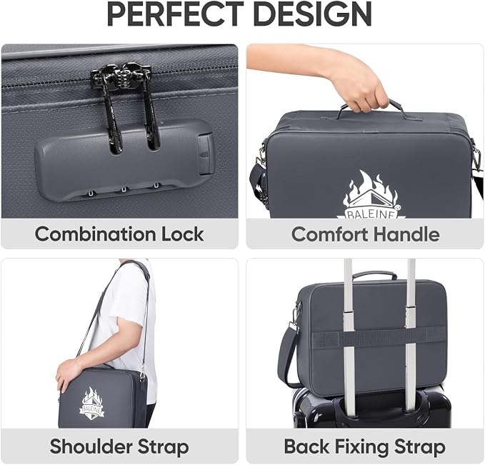 BALEINE Fireproof Document Box with Lock, Portable Fireproof Document Bag Waterproof Fire Proof File Boxes for Documents, File Organizer Box for Important Paperwork (Gray, 15''x11''x4'') - Image 4