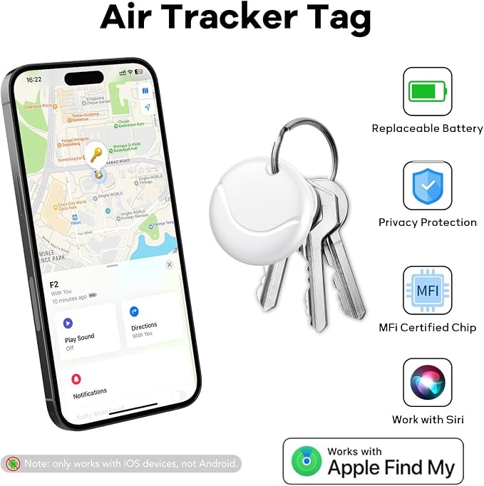 Air Tracker Tags-4 Pack White, Bluetooth Tracker Works with Apple Find My (iOS Only), Smart Tag with Lanyard, Item Finder for Luggage, Key, Suitcases, Replaceable Battery, IP67 Waterproof Tracking Tag - Image 2
