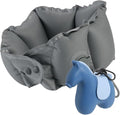 InfInflatable Travel Neck Pillow Built-in Pump & Cute Storage Bag | Adjustable Cervical Support Travel Pillow For Airplane, Train, Office, And Long Trips. Hygienic Fabric (Blue) by Tearom