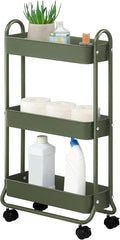 SunnyPoint Slim Rolling Storage Cart, 3 Tier Bathroom Storage Organizer Bathroom, Laundry Utility Cart (Army) by SunnyPoint