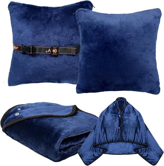 Travel Blanket & Pillow 3-in-1, 60"x43" Warm Flannel Wearable Blanket, Compact Packable Flight Blanket for Business Travel, Wheelchair & Road Trip - Image 3