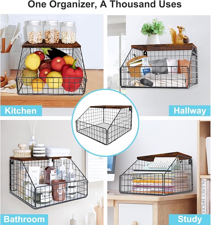 MSJGA Laundry Room Shelves, Wall Mounted Storage Basket, 11.8" Wx12 Dx8.5 H | Stackable Wire Wall Shelves Organizer for Towels, Detergent, Tissues, Space-Saving Over Washer & Dryer, Small Spaces - Image 5