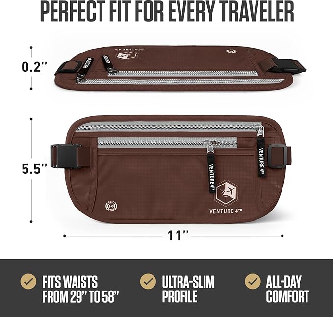 VENTURE 4TH Travel Money Belt, RFID Blocking Passport Holder - Brown - Image 3