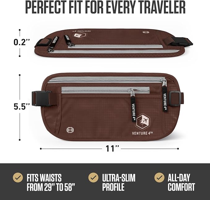 VENTURE 4TH Travel Money Belt with 7 RFID Sleeves - Brown - Image 3