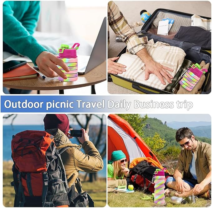 Silicone Collapsible Water Bottles, 16oz 500ml Portable Foldable Expandable Water Bottle Sports Cups, Leak Proof Reusable BPA Free, for Outdoor Activities Travel(Pink-B) - Image 7