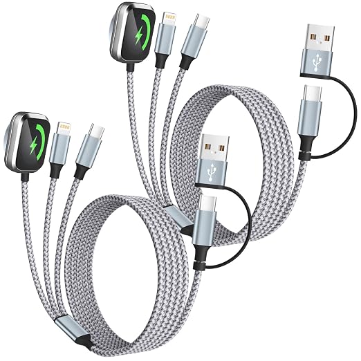 Travel Essentials 3 in 2 Multi Charging Cable for iWatch Charger/iPhone17-8 | 2Pack 5FT USB A/C Charging Cords for Multiple Devices, Braided Universal Charger for Home/Travel/Cruise, Car Accessories by MPATIBY
