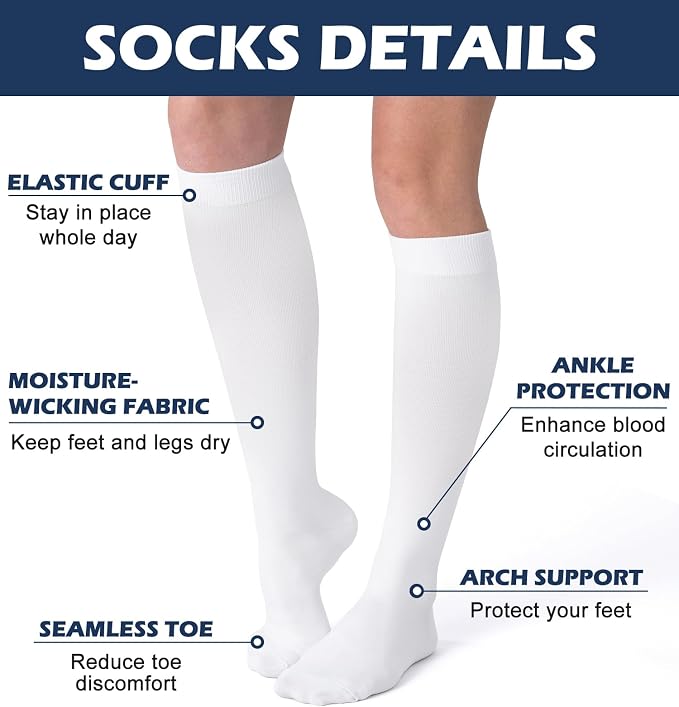 (3 pairs) Compression Socks 20-30 mmHg Long Knee High Socks for Women Men Support Athletic Travel Daily Wear - Image 4