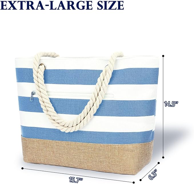 Fammart Beach Bags Waterproof Sandproof for Women, Large Canvas Pool Bag with Leakproof Wet Pocket & Zipper Cruise Essentials - Image 5