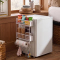 Vercraft 3 Tier Magnetic Dorm Fridge Organizer Heavy Duty 66lbs over Dorm Fridge Shelf Essentials Paper Towel Holder with Sliding Basket Hook Side of Fridges Storage Rack Space Saving Kitchen(White) by Vercraft