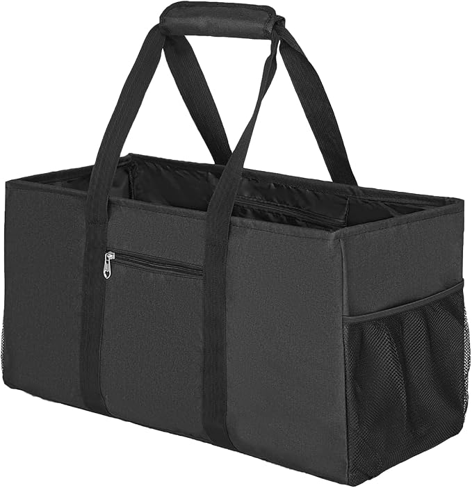 Extra Large Utility Tote Bag - Reusable Grocery Bags Foldable Heavy Duty | Large Shopping Tote 4 Pockets & Reinforced Handles, Water-Resistant Collapsible Tote for Beach, Picnic, Car Storage by Dongawin
