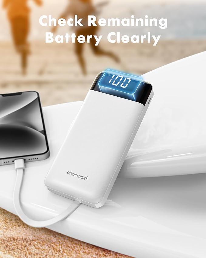 charmast Power Bank Portable Charger with Reinforced Built-in 4 Cables | 3A Fast Charging,10000mAh,6 Outputs 3 Inputs,Travel Essentials,TSA Compliant,LED Display,compatible with iPhone Samsung Moto - Image 7