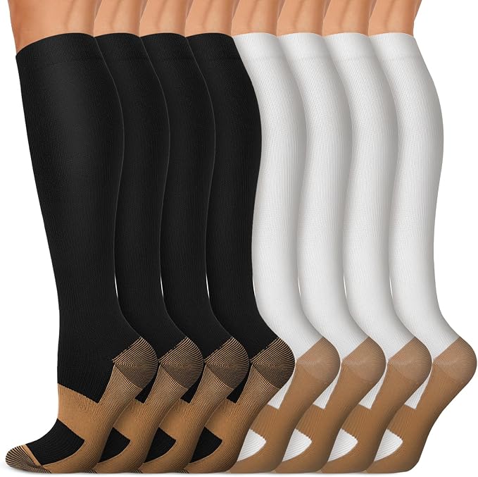 Copper Compression Socks 15-20 mmHg for Men & Women 8 Pairs – Circulation Support for Nurses, Travel, Running, Hiking, Soccer by Iseasoo