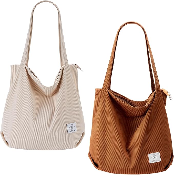 KALIDI Women Corduroy Tote Bag Zipper Casual Tote's Handbag Big Capacity Shoulder Bag with Pockets by KALIDIFANCYFOREST