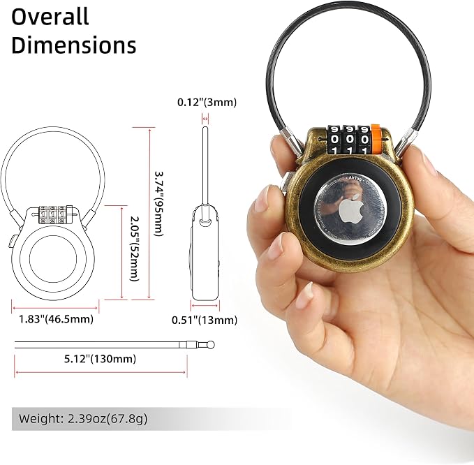 Lockable AirTag Holder with Combination Lock, Metal AirTag Lock Case Compatible with Apple Air Tag, Tracker Device Holder for Vehicles Car Stroller Tracking Luggage Backpack Suitcase - Image 2