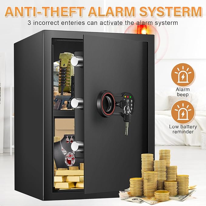[19.7" Tall] Large Home Safe Box with Fireproof Waterproof Bag | Dual Alarm System, Digital Keypad and Spare Keys, Wall/Floor Mountable for Home Money Firearm Documents Medicines - Image 4