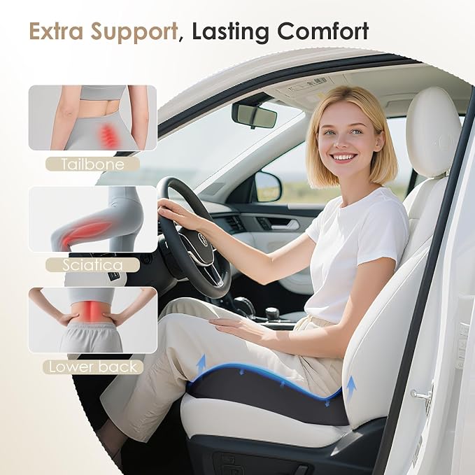 Memory Foam Seat Cushion for Car & Office, Extra Large Driver Seat Pad with Lumbar Support, Ergonomic Comfort for Long Driving, Desk Chair, Wheelchair, Truck - Image 5