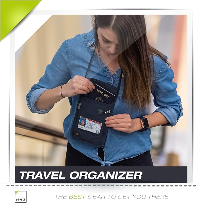 Lewis N. Clark Stash Neck Travel Wallet | RFID Blocking Passport Holder | Protect Personal Information | Navy - Image 7