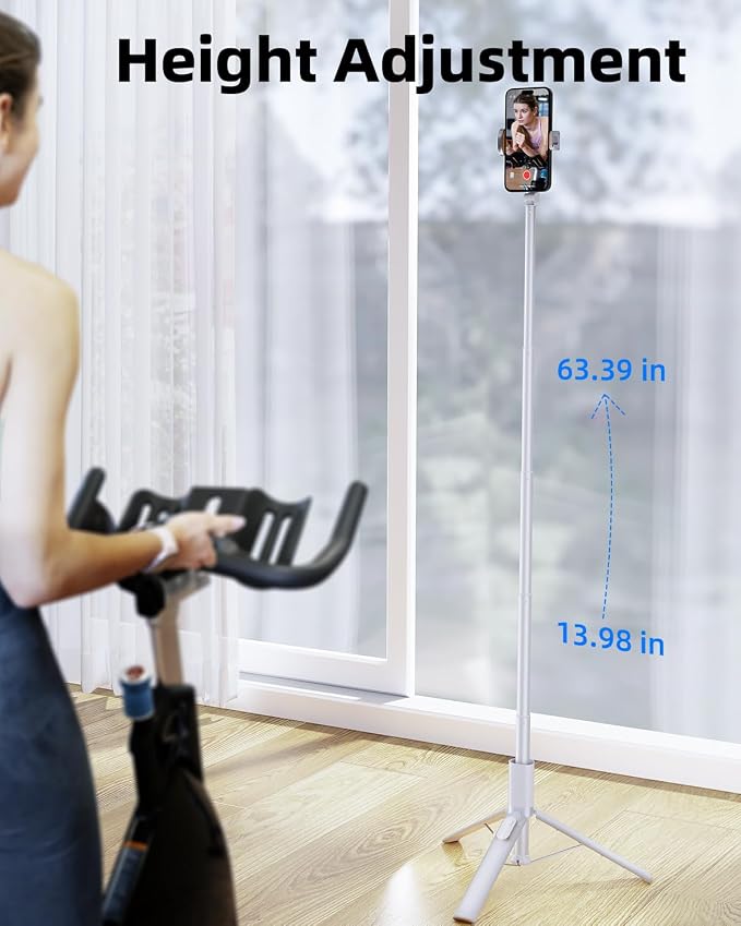 TODI 63" Phone Tripod, Extendable Selfie Stick with Wireless Remote and Phone Holder, Portable All-in-1 Cell Phone Tripod Stand for Video Recording, Compatible with iPhone/Android (White) (Pack of 2) - Image 8
