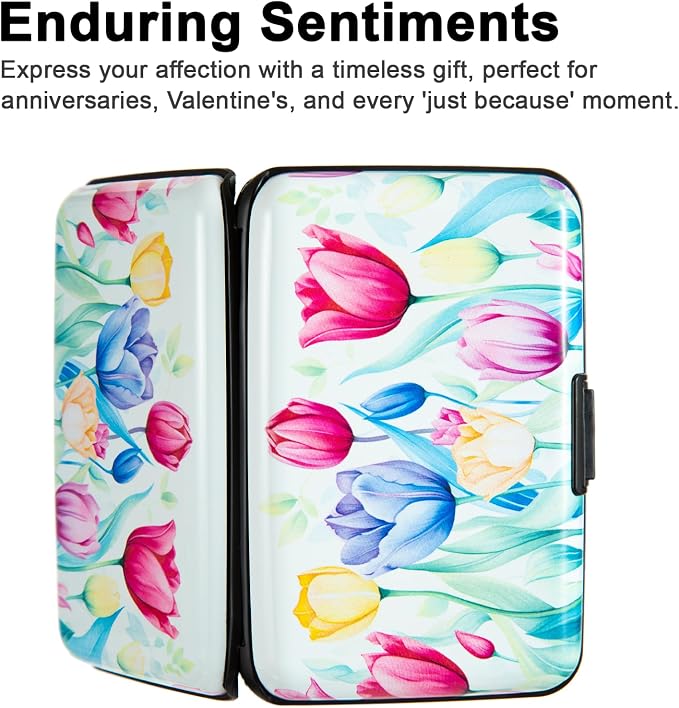 Credit Card Holder for Women Men RFID Blocking Wallet Small Business Metal Slim Mini Aluminum Hard Case (Watercolor Tulips) - Image 7