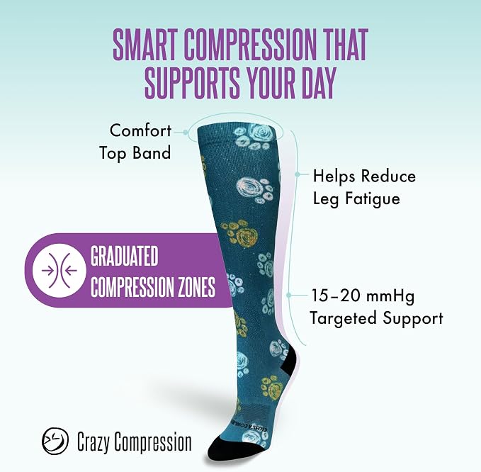 Crazy Compression Socks, Comfortable Support Socks for Recovery, Travel, Hiking, and Long-Hour Comfort w/Fun Designs - Image 3