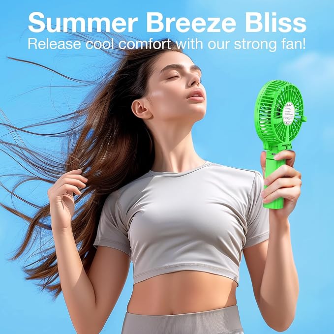 VersionTECH. Portable Handheld Fan, Powerful+Durable+4000mAh+180° Foldable, Mini Table Fans with USB Rechargeable Battery Operated Cooling Accessories for Personal Use, Travel, Office Green - Image 5