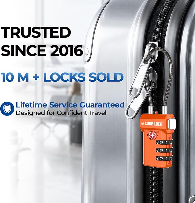 SURE LOCK TSA Approved Luggage Locks with Open Alert Indicator, 3 Digit Combination Cable Travel Lock for Suitcase, Backpack, Gym Locker, Toolbox, Carry On & Travel Bag - Image 5