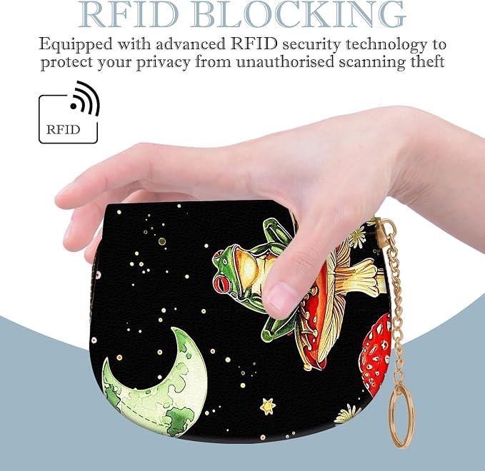 Women's Slim RFID Wallet – Compact Leather Card Holder Wallet for Women, 9 Card Slots RFID Blocking Credit Card Organizer, Small Travel Wallet - Aesthetic Mushroom Frog - Image 5