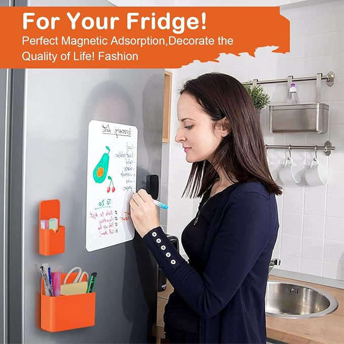 KITANIS Magnetic Pen Holder,2 Pack Magnetic Dry Erase Marker Holder with Generous Compartments,Strong Magnet Storage Marker Pen Pencil Organizer for Refrigerator,Whiteboard,Locker Accessories - Image 6