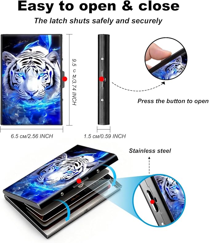 Metal Wallet,Credit Card Holder for Women,Slim RFID Blocking Credit Card Holder Thin Aluminum Wallet ID Case,6 Slot Business Mini Hard Metal Case for Women/Men,White Tiger Blue - Image 5