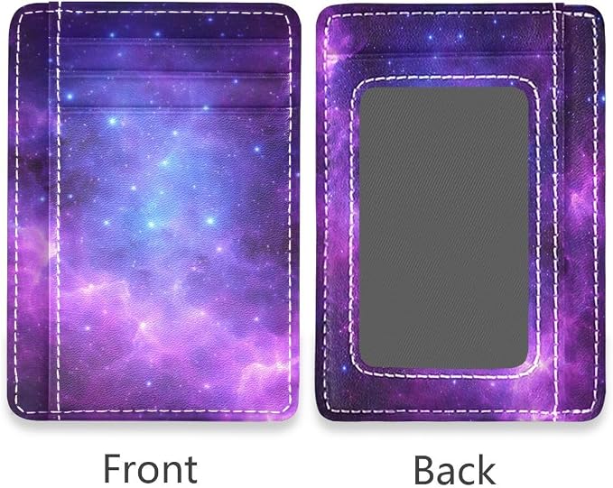 Front Pocket Minimalist Leather Slim Wallet Credit Card Holder Universe Galaxy Nebula Space for Men & Women - Image 2