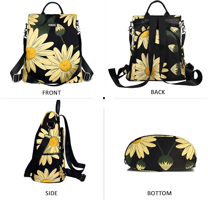 Backpack Purse for Women - Travel Anti-Theft Backpacks Nylon Waterproof Daypack College Bookbag Shoulder Bag Sunflower | Hidden Back Zipper Opening, Compact Travel Size,Summer Sunflower Purse, Daypack for College Work, Fits 13-inch laptop - Image 7