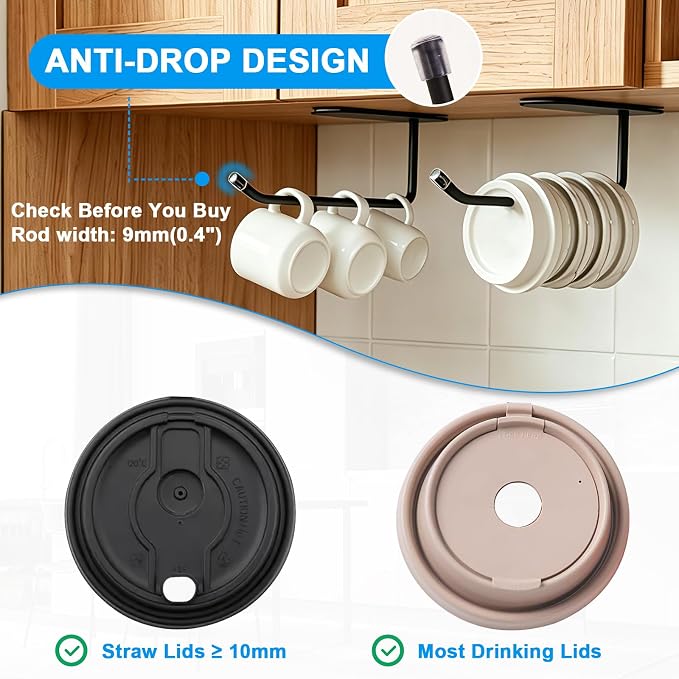 8 Pack Cabinet Door Organizer,No Drill Adhesive Metal Pot Lid Holder with 4 Storage Baskets &4 Tumbler Lid Holders,Rustproof Inside Cabinet Food Container Lid Storage Rack for Kitchen Pantry Bathroom - Image 4