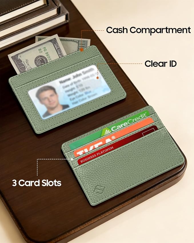 FINTIE Slim Minimalist Front Pocket Wallet RFID Blocking Credit Card Holder | Card Cases with ID Window for Men Women, Sage Green - Image 4