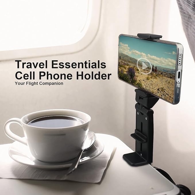 Airplane Phone Holder Hands Free Compact Travel Phone Mount with 360 Degree Rotation Universal Travel Essentials Ideal for Airplane, Table, Tray - Image 3