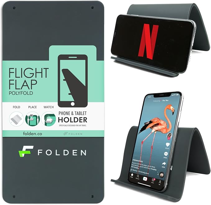 Airplane Phone Holder - Foldable Phone Stand for Plane Travel | Strong grippy silicone, 9 x 4.3 in.Tabletop Mount Desk, Plane Tray Seat back, Treadmill, Fits iPhone Cell Phone by FlightFlapbyFolden