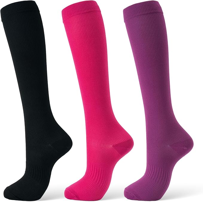 Compression Socks for Women & Men 15-20 mmHg, Knee High, 3 Pairs | Graduated Compression, Supports Circulation, Ideal for Nurses, Pregnancy, Travel, Flights, Running & Athletic Edema by FITFEL