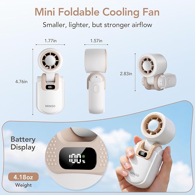 MINISO Portable Handheld Fan with Cooling Plate, Mini Turbo Personal Fan | 3 in 1 USB Rechargeable Small Fan, 5-Speed, Foldable with Ice Cooler, Max 8 H Cooling for Travel, Office, Shopping, Camping - Image 9