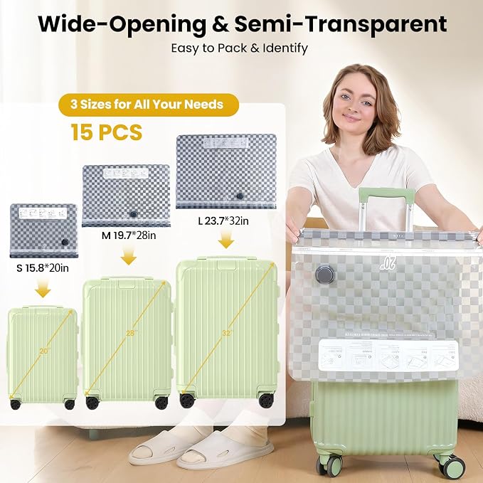 15 Pack Vacuum Storage Bags for Travel with Digital Display Air Pump,Carry-on Packing Bags for Luggage and Suitcase,Space Saver for Clothes - Image 8