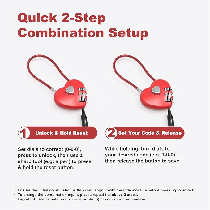 Small Combination Lock, Cable Locks with Combination, Cute Padlock with Code, Long Combo Cable Padlock for Luggage, Suitcase, Cabinet, Pool Gate, French Fridge Door, Motorcycle Helmet - Image 5